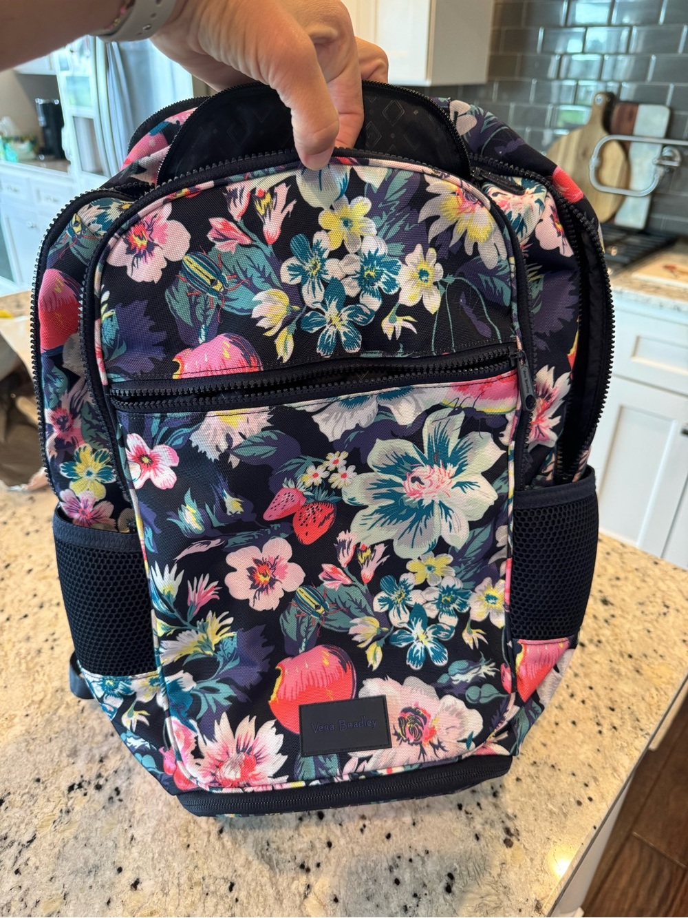Vera Bradley Floral Backpack - Navy with Multi-Color Flowers - TONS of space